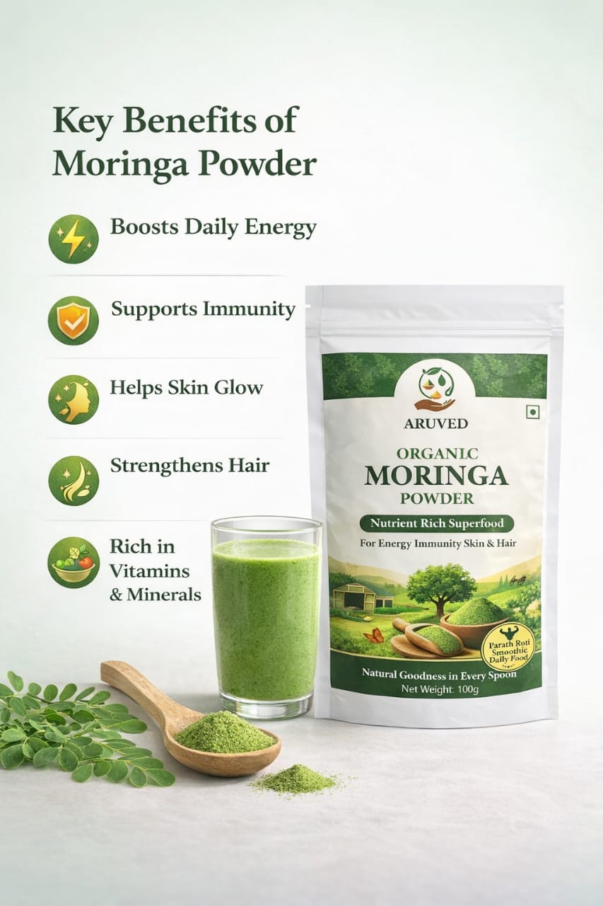 ARUVED Moringa Multivitamin & Antioxidant Powder Vitamins A, B1–B6, C, E & K Superfood | Plant-Based Nutrition for Daily Energy