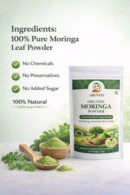ARUVED Moringa Multivitamin & Antioxidant Powder Vitamins A, B1–B6, C, E & K Superfood | Plant-Based Nutrition for Daily Energy