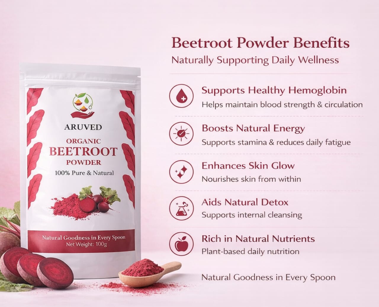 Organic Beetroot Powder | Detox your body, glow your skin, reduce pimples, boost stamina, and support naturally healthy skin.